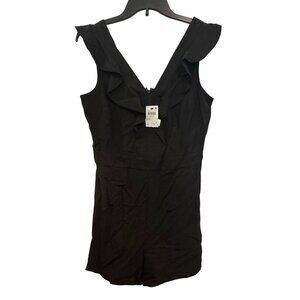Bar III Black Ruffle Sleeveless Romper Womens Size 8 Polyester Blend Back Zipper